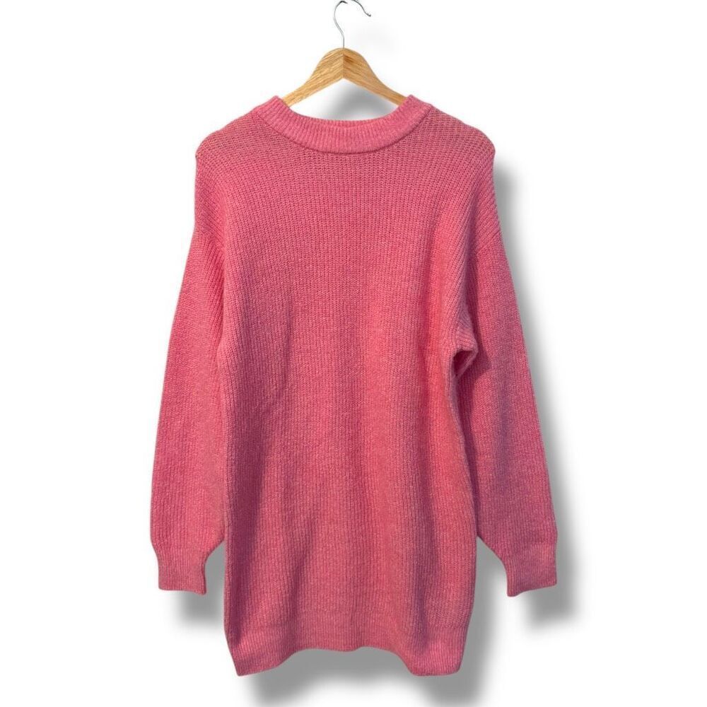 🔥4/$25 H&M Divided Sweater Dress Tunic Womens 2XS Pink Textured Knit Crew Neck